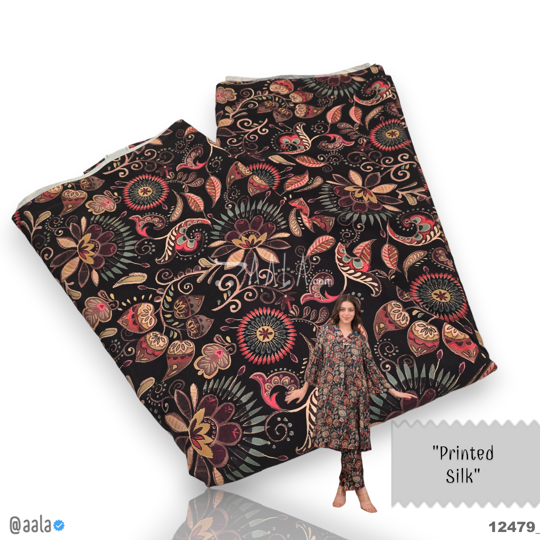 Printed-Crepe Silk Blend 44-Inches PRINTED Per-Metre #12479