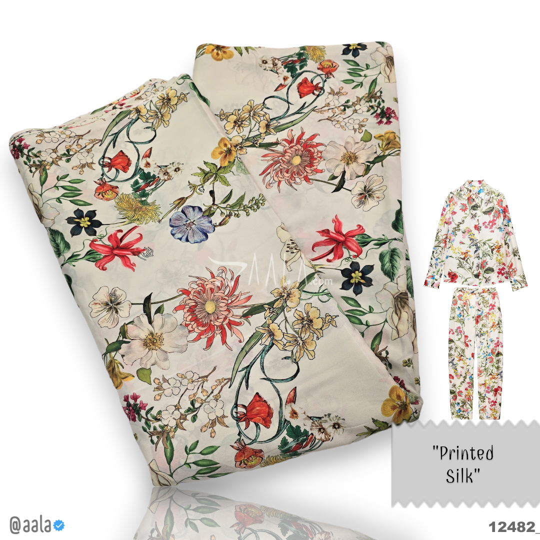 Printed-Crepe Silk Blend 44-Inches PRINTED Per-Metre #12482