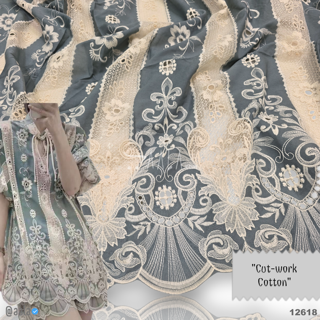 Cutwork Cotton Cotton 52-Inches GREY Per-Metre #12618