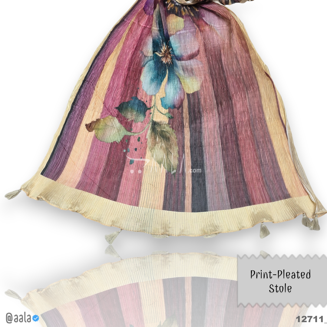 Print-Pleated Chiffon Silk Dupatta-20-Inches PRINTED 2.25-Metres 