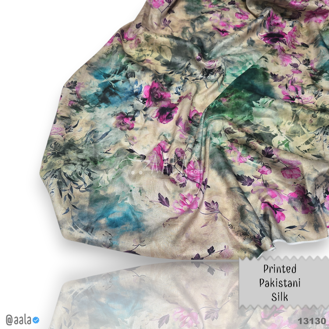 Printed-Pakistani Silk Blend 44-Inches PRINTED Per-Metre #13130