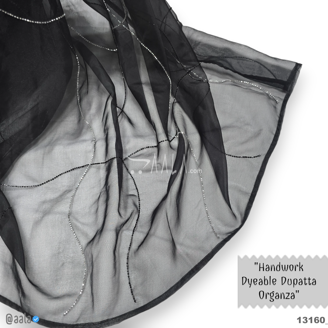 Handwork Organza Nylon Dupatta-42-Inches BLACK 2.25-Metres 