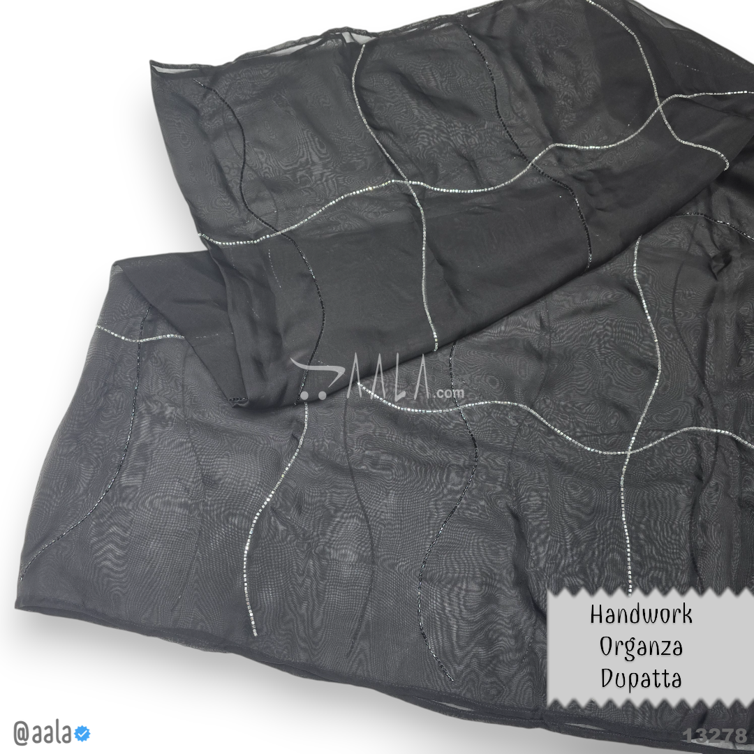 Handwork Organza Viscose Dupatta-42-Inches BLACK 2.25-Metres #13278