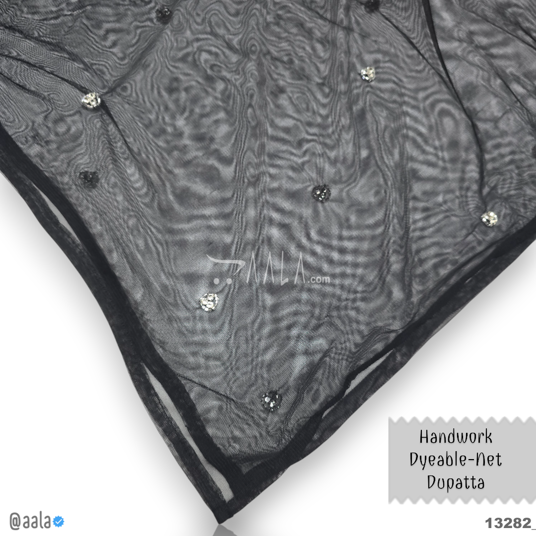 Handwork Net Nylon Dupatta-40-Inches BLACK 2.25-Metres #13282