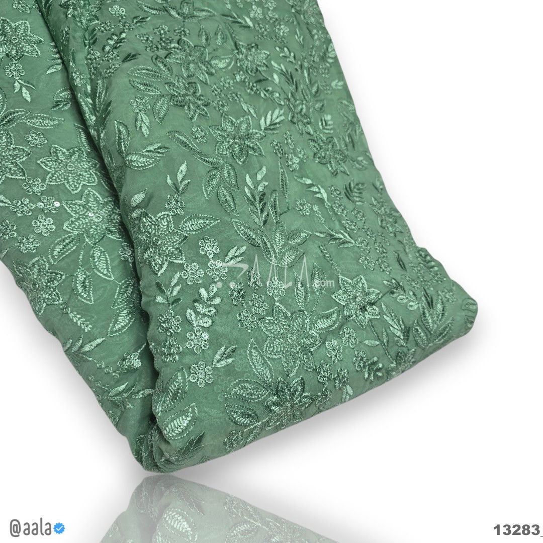 Embroidered Organza Viscose 44-Inches GREEN Per-Metre #13283