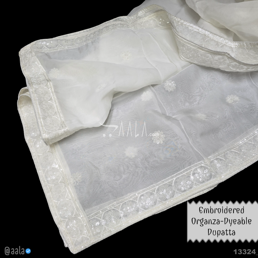 Embroidered Organza Viscose Dupatta-40-Inches DYEABLE 2.50-Metres #13324