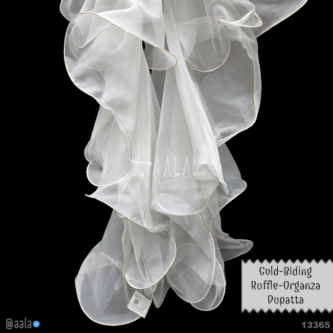 Ruffle-Gold-Biding Organza Nylon Dupatta-20-Inches DYEABLE 2.00-Metres #13365