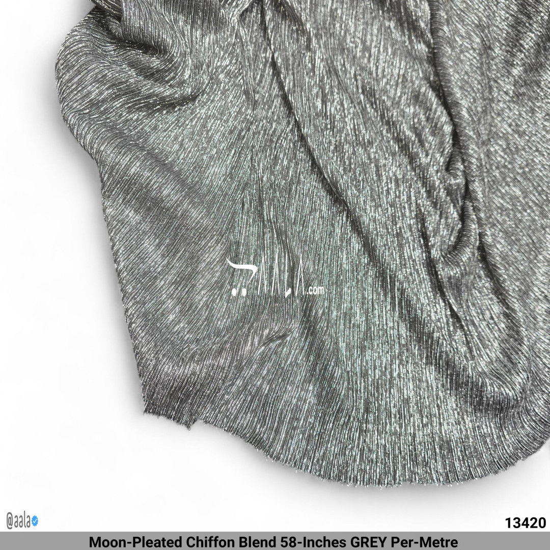 Moon-Pleated Chiffon Blend 58-Inches GREY Per-Metre #13420