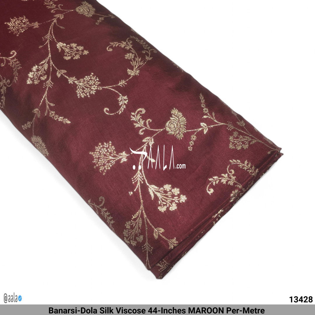 Banarsi-Dola Silk Viscose 44-Inches MAROON Per-Metre #13428
