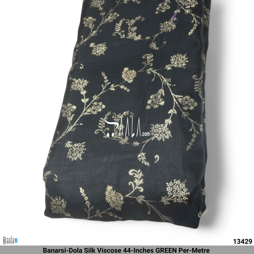 Banarsi-Dola Silk Viscose 44-Inches GREEN Per-Metre #13429