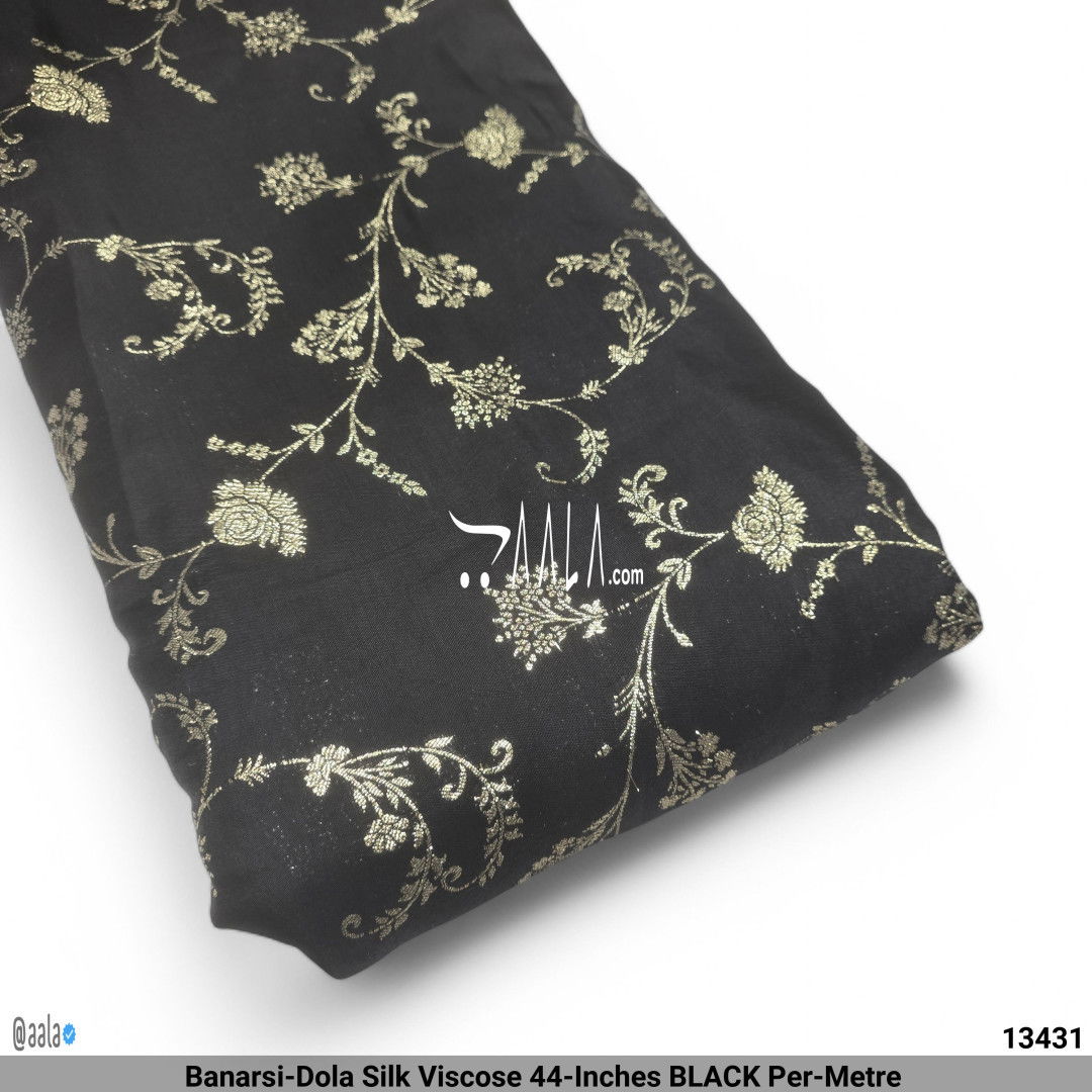 Banarsi-Dola Silk Viscose 44-Inches BLACK Per-Metre #13431