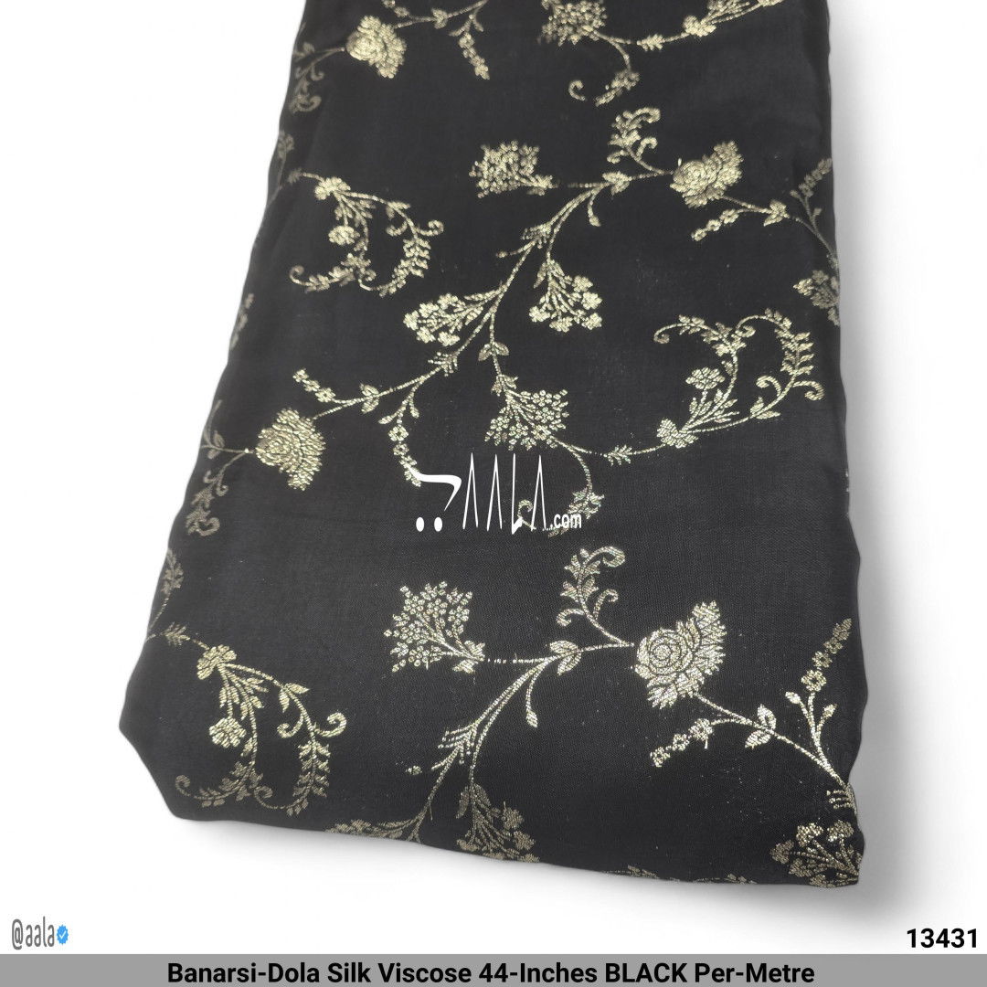 Banarsi-Dola Silk Viscose 44-Inches BLACK Per-Metre #13431