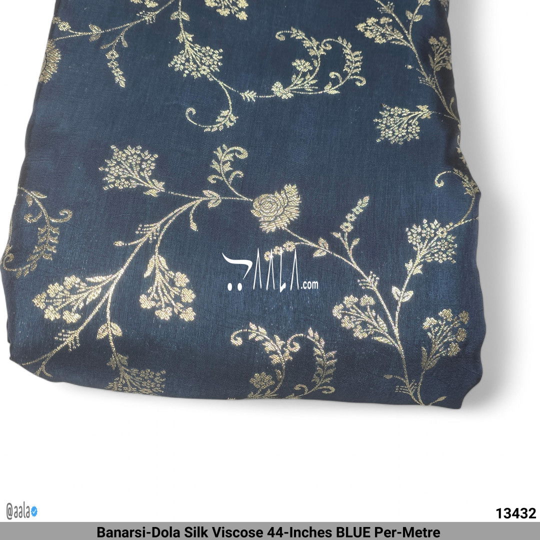 Banarsi-Dola Silk Viscose 44-Inches BLUE Per-Metre #13432
