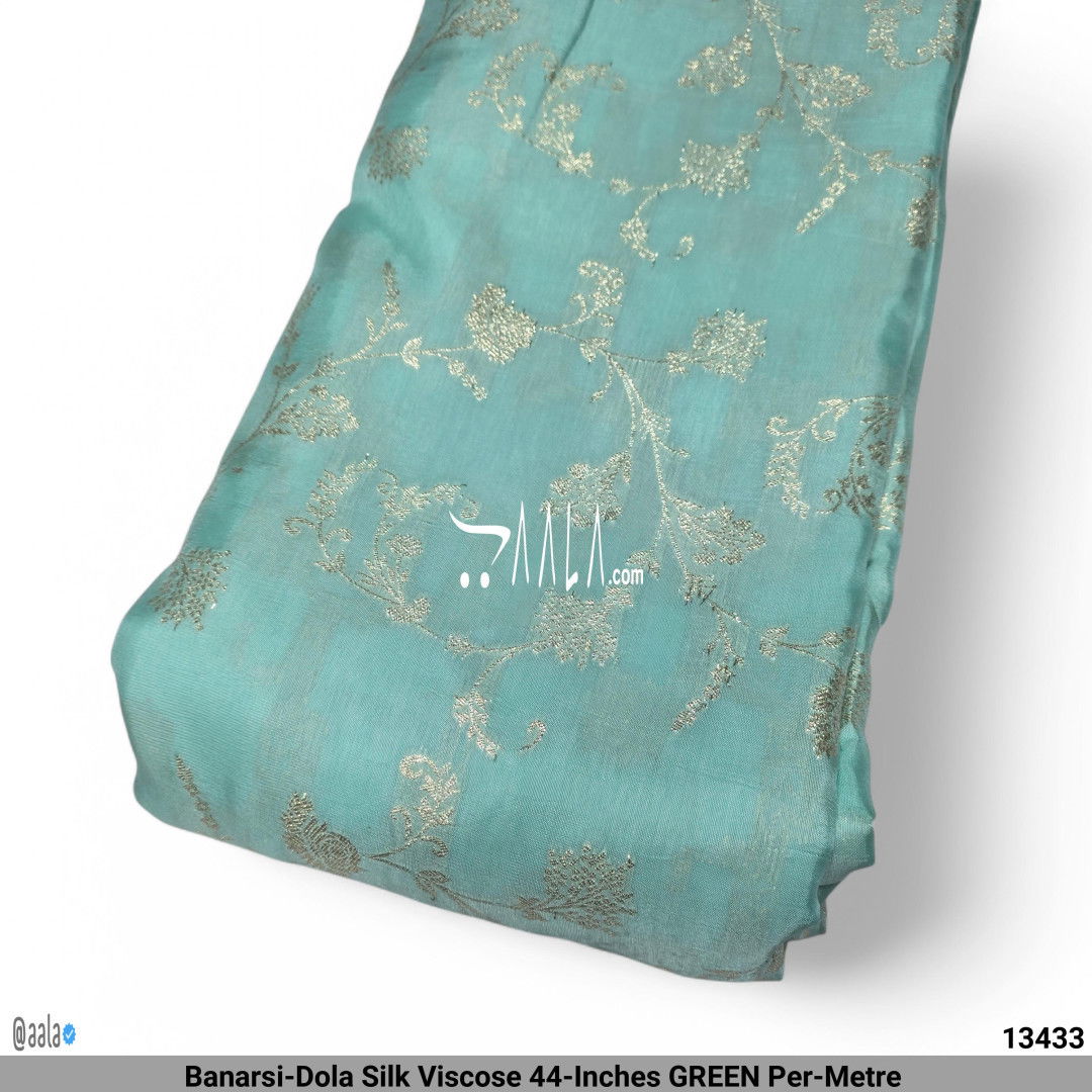 Banarsi-Dola Silk Viscose 44-Inches GREEN Per-Metre #13433