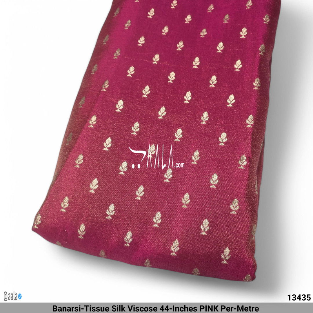 Banarsi-Tissue Silk Viscose 44-Inches PINK Per-Metre #13435