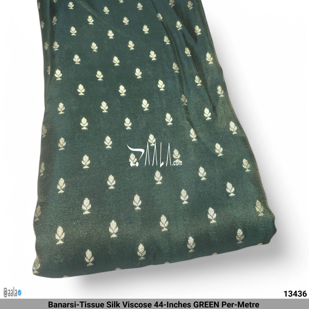 Banarsi-Tissue Silk Viscose 44-Inches GREEN Per-Metre #13436