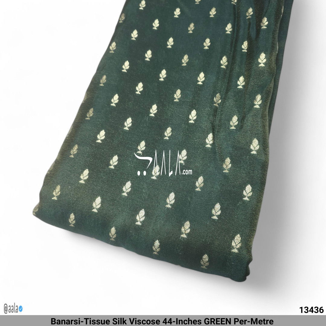Banarsi-Tissue Silk Viscose 44-Inches GREEN Per-Metre #13436