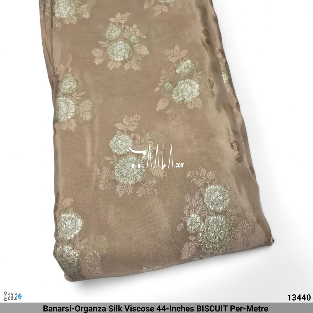 Banarsi-Organza Silk Viscose 44-Inches BISCUIT Per-Metre 
