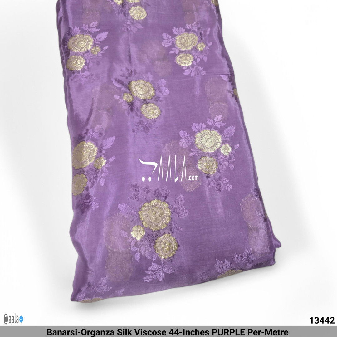 Banarsi-Organza Silk Viscose 44-Inches PURPLE Per-Metre #13442