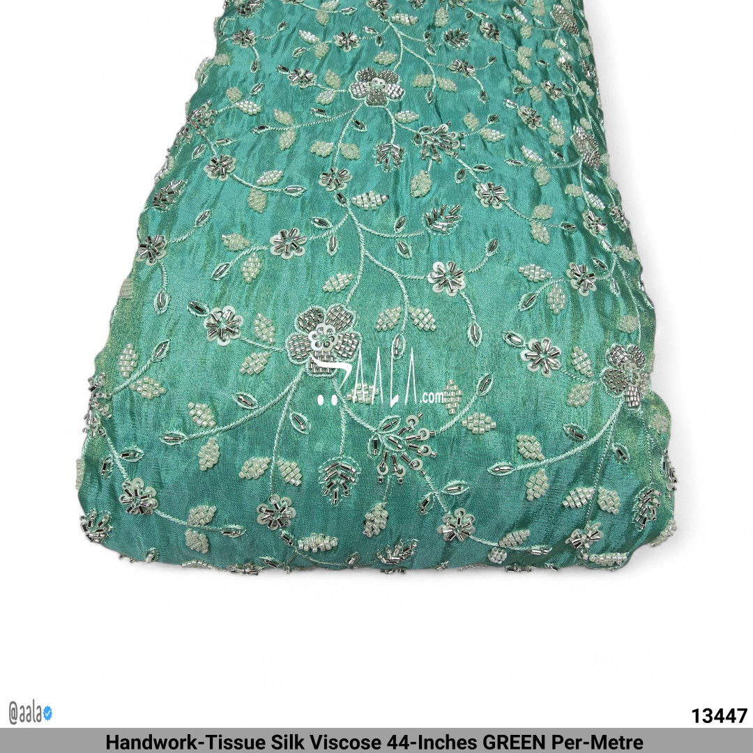 Handwork-Tissue Silk Viscose 44-Inches GREEN Per-Metre #13447