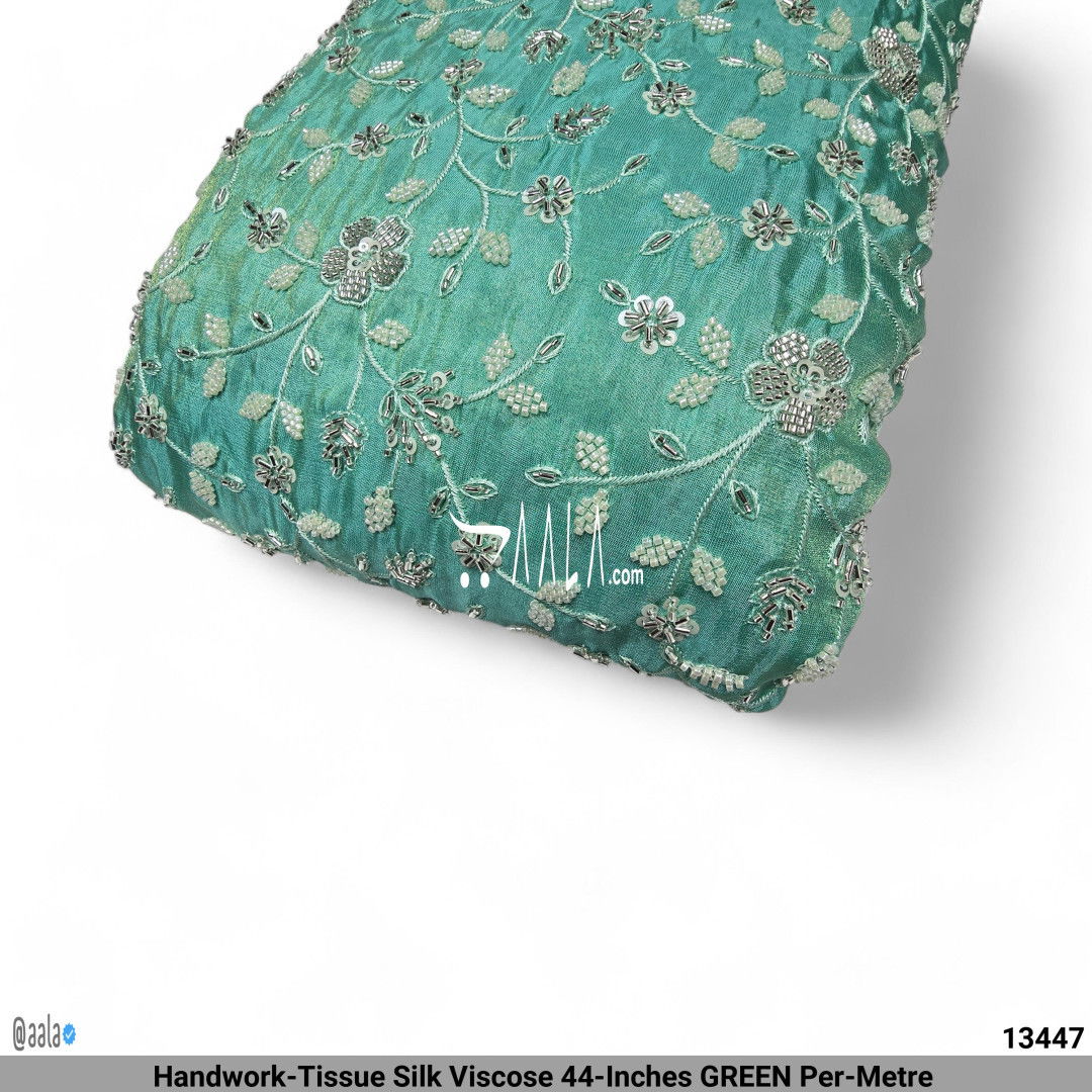 Handwork-Tissue Silk Viscose 44-Inches GREEN Per-Metre #13447