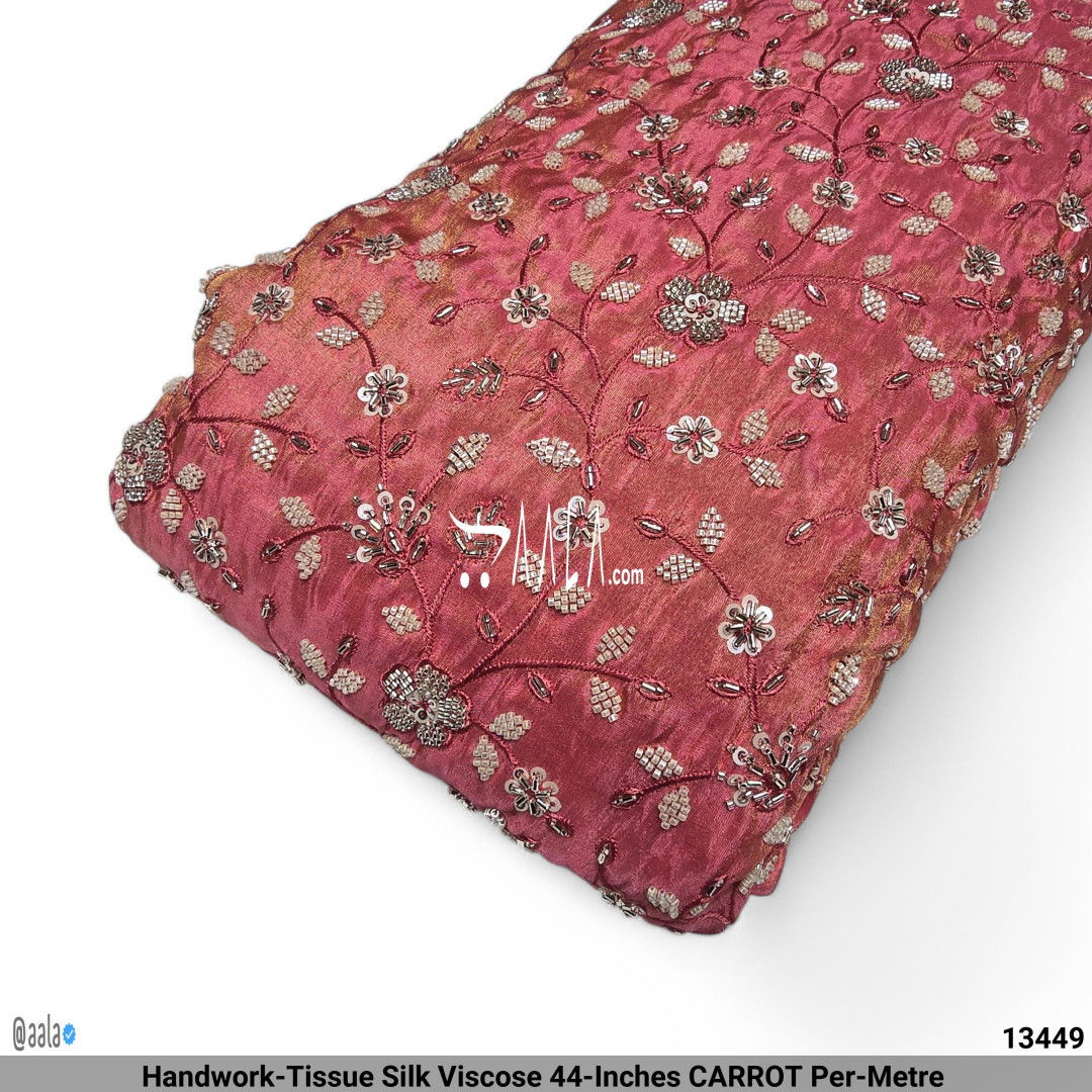 Handwork-Tissue Silk Viscose 44-Inches CARROT Per-Metre #13449