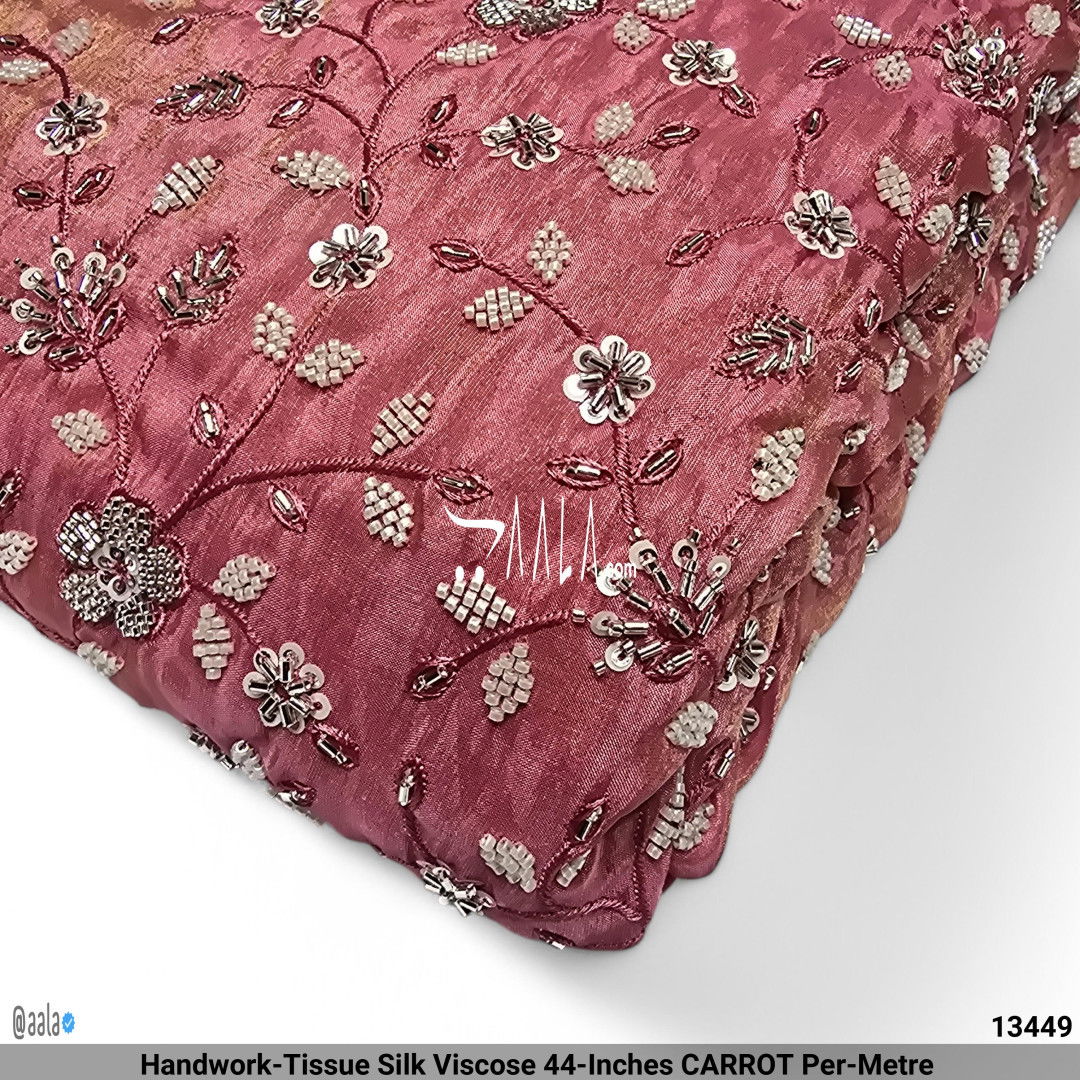 Handwork-Tissue Silk Viscose 44-Inches CARROT Per-Metre #13449