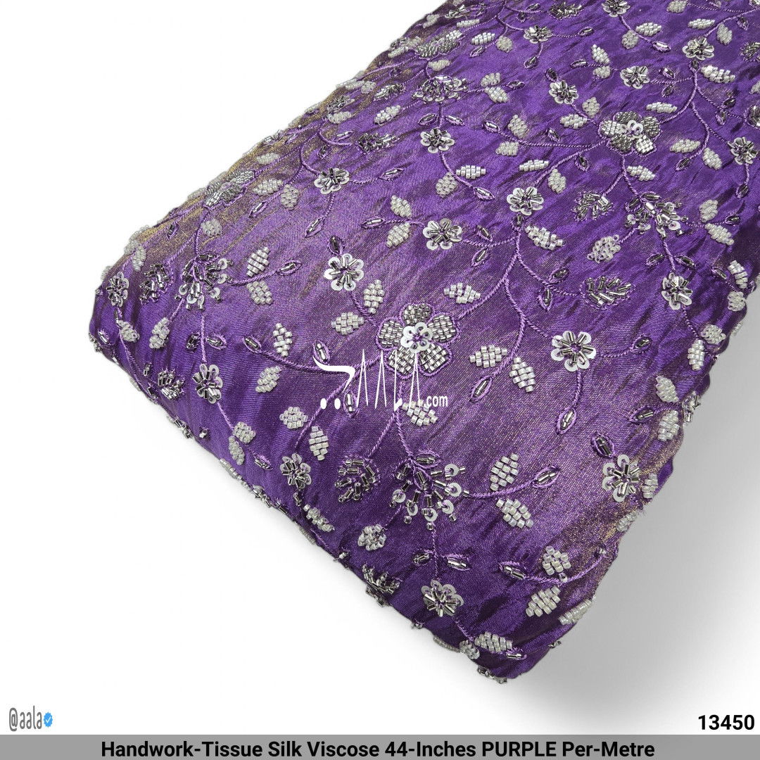 Handwork-Tissue Silk Viscose 44-Inches PURPLE Per-Metre #13450