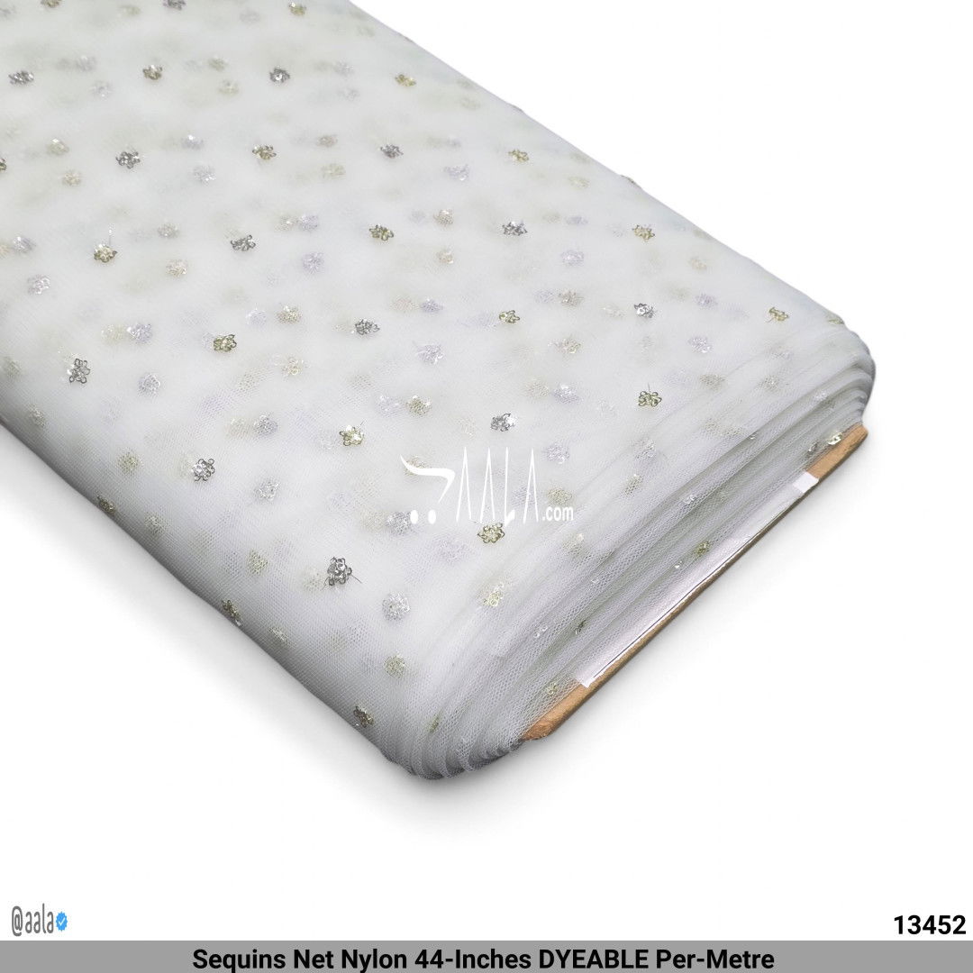 Sequins Net Nylon 44-Inches DYEABLE Per-Metre #13452