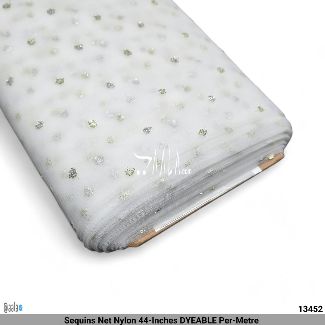 Sequins Net Nylon 44-Inches DYEABLE Per-Metre #13452