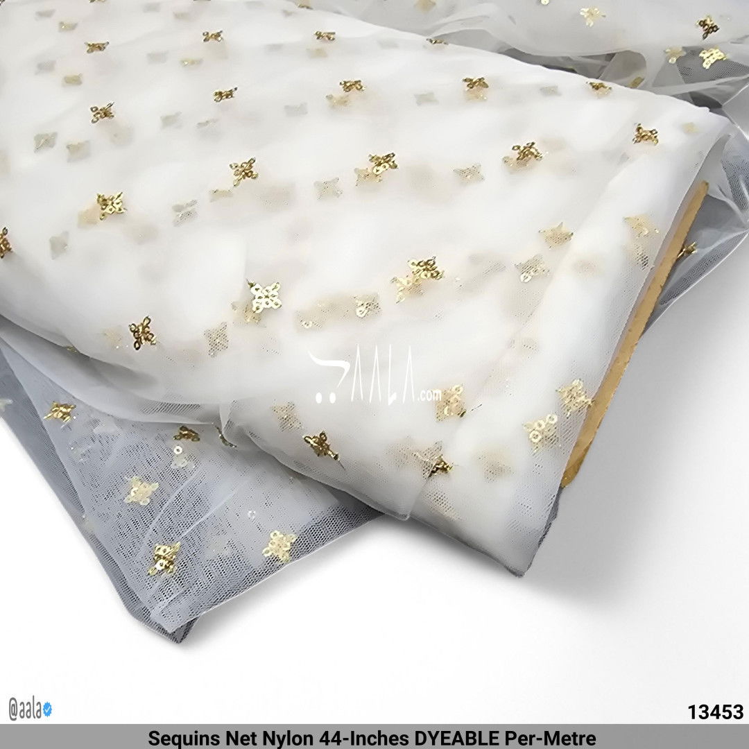Sequins Net Nylon 44-Inches DYEABLE Per-Metre #13453