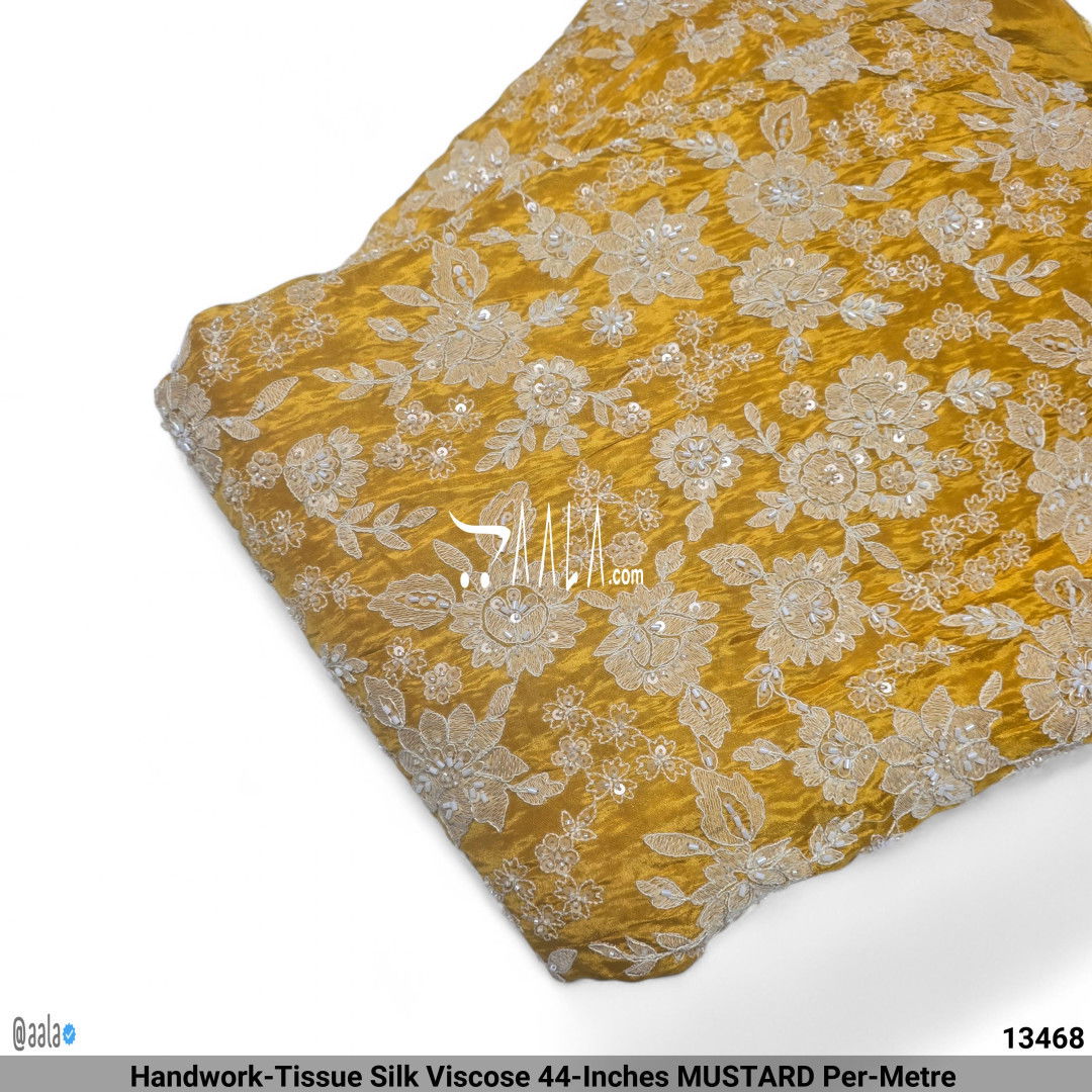 Handwork-Tissue Silk Viscose 44-Inches MUSTARD Per-Metre #13468