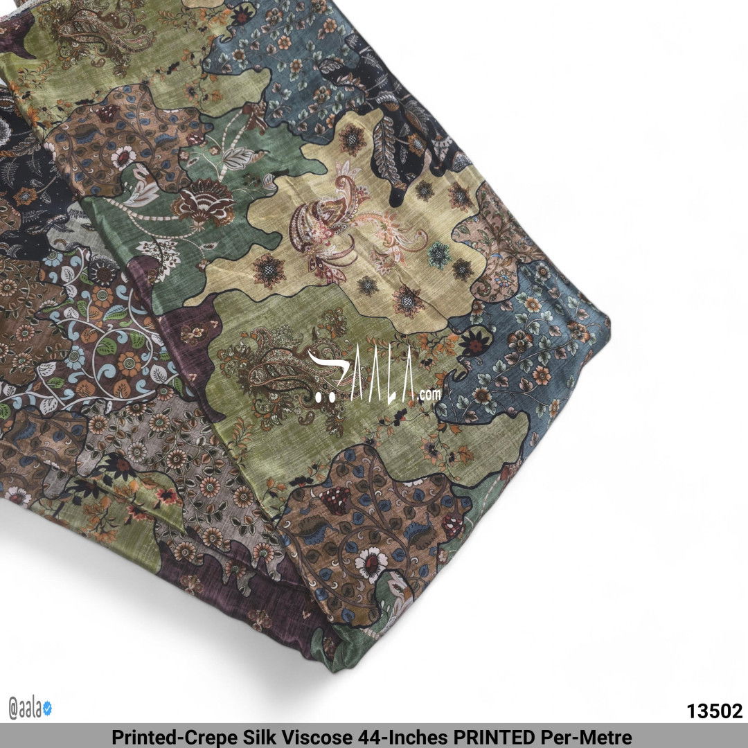 Printed-Crepe Silk Viscose 44-Inches PRINTED Per-Metre #13502