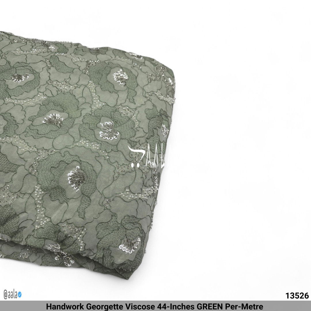 Handwork Georgette Viscose 44-Inches GREEN Per-Metre #13526