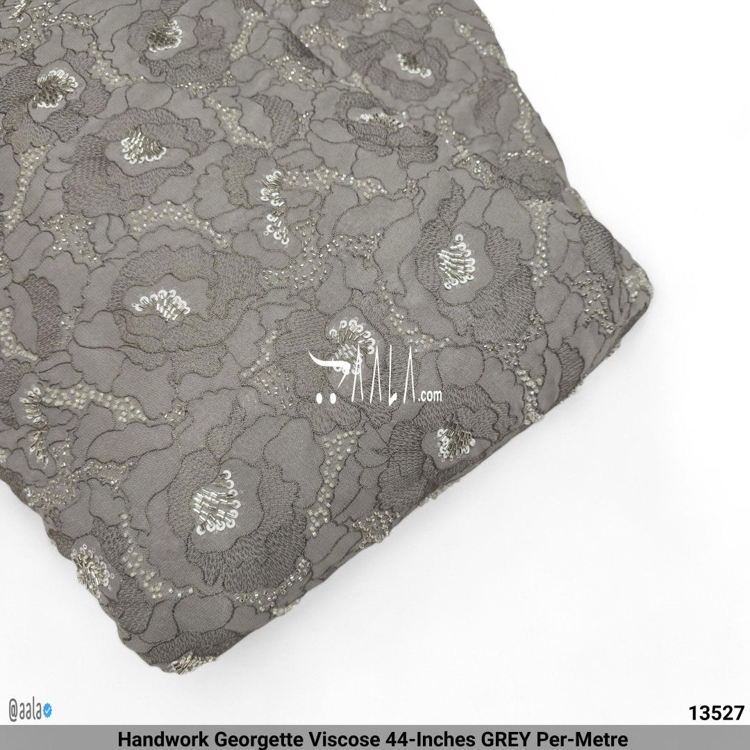 Handwork Georgette Viscose 44-Inches GREY Per-Metre #13527