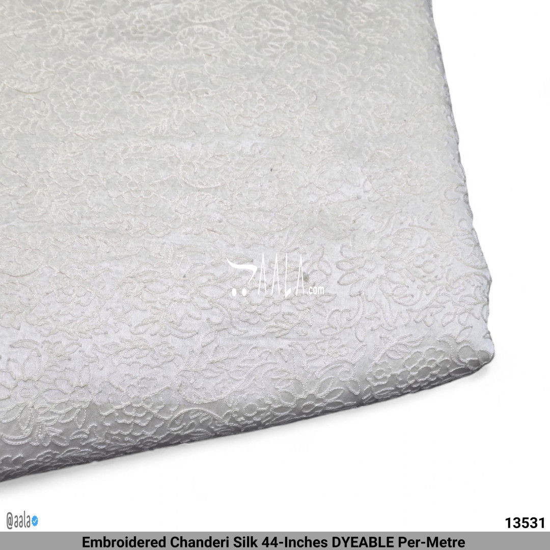 Embroidered Chanderi Silk 44-Inches DYEABLE Per-Metre #13531