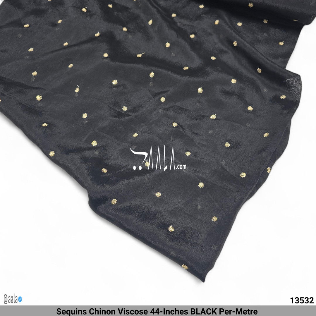 Sequins Chinon Viscose 44-Inches BLACK Per-Metre #13532