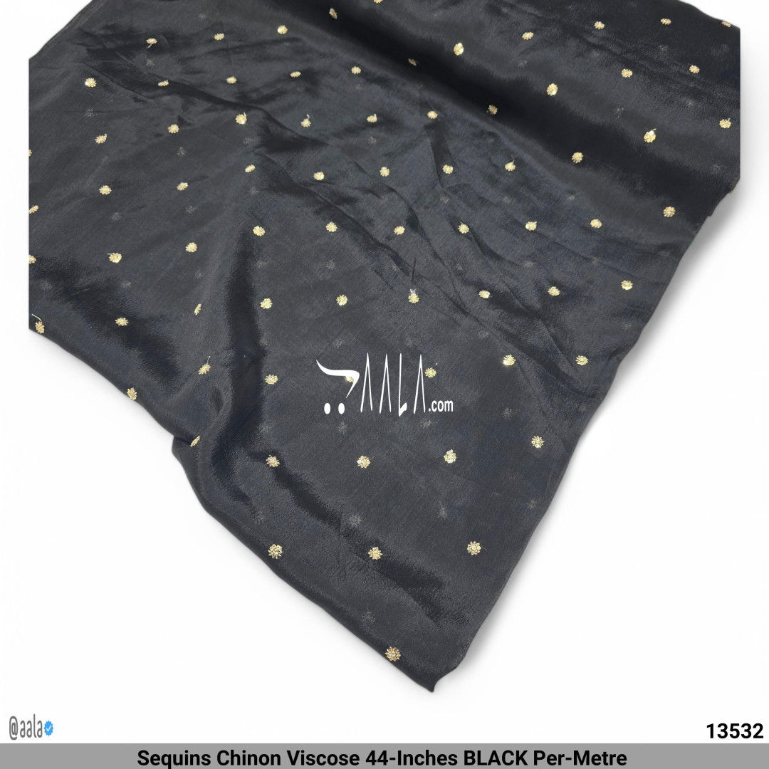Sequins Chinon Viscose 44-Inches BLACK Per-Metre #13532