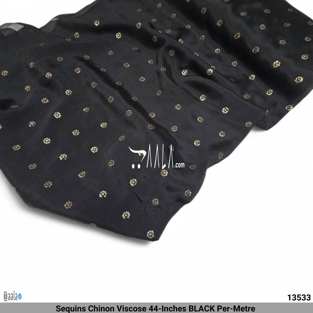 Sequins Chinon Viscose 44-Inches BLACK Per-Metre #13533