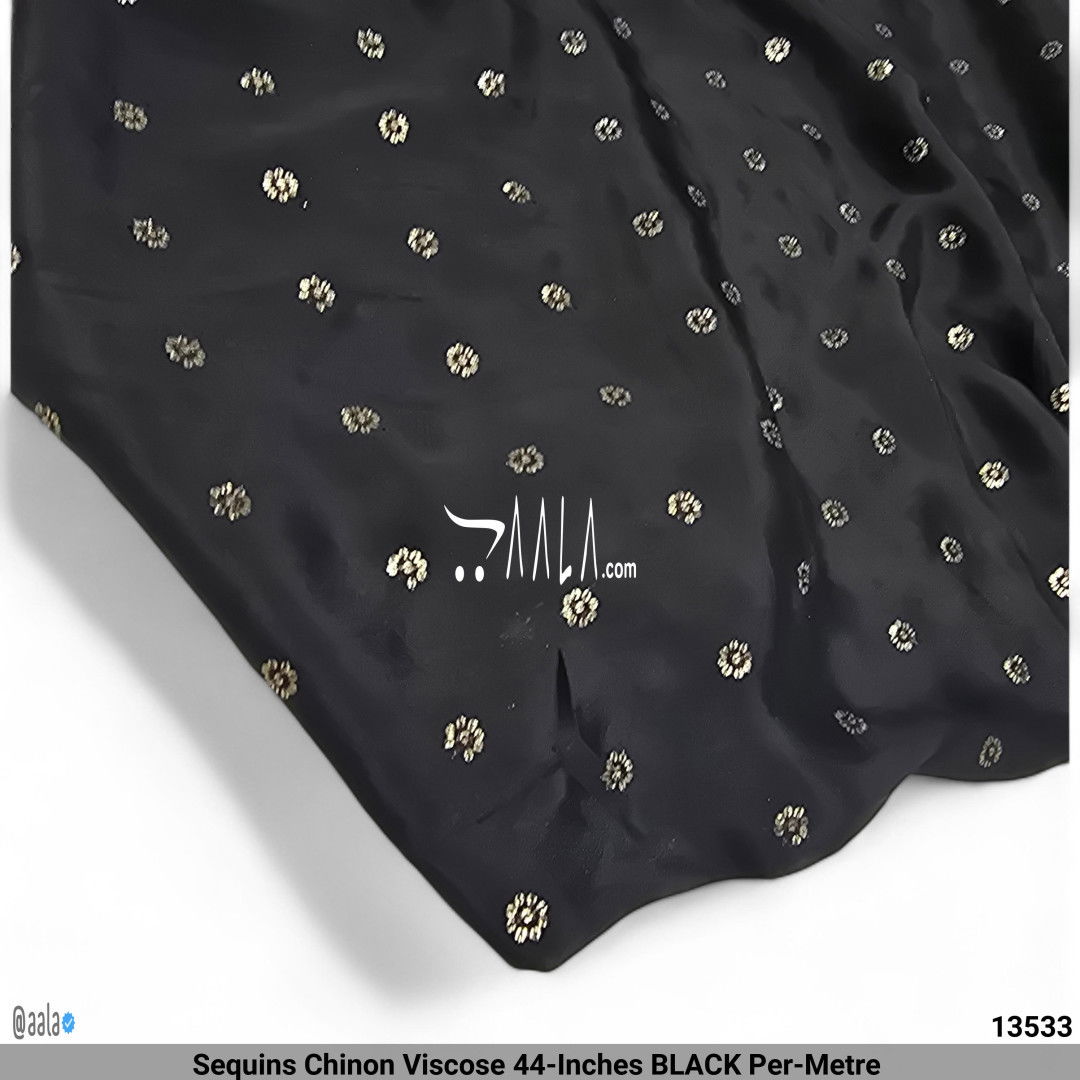 Sequins Chinon Viscose 44-Inches BLACK Per-Metre #13533