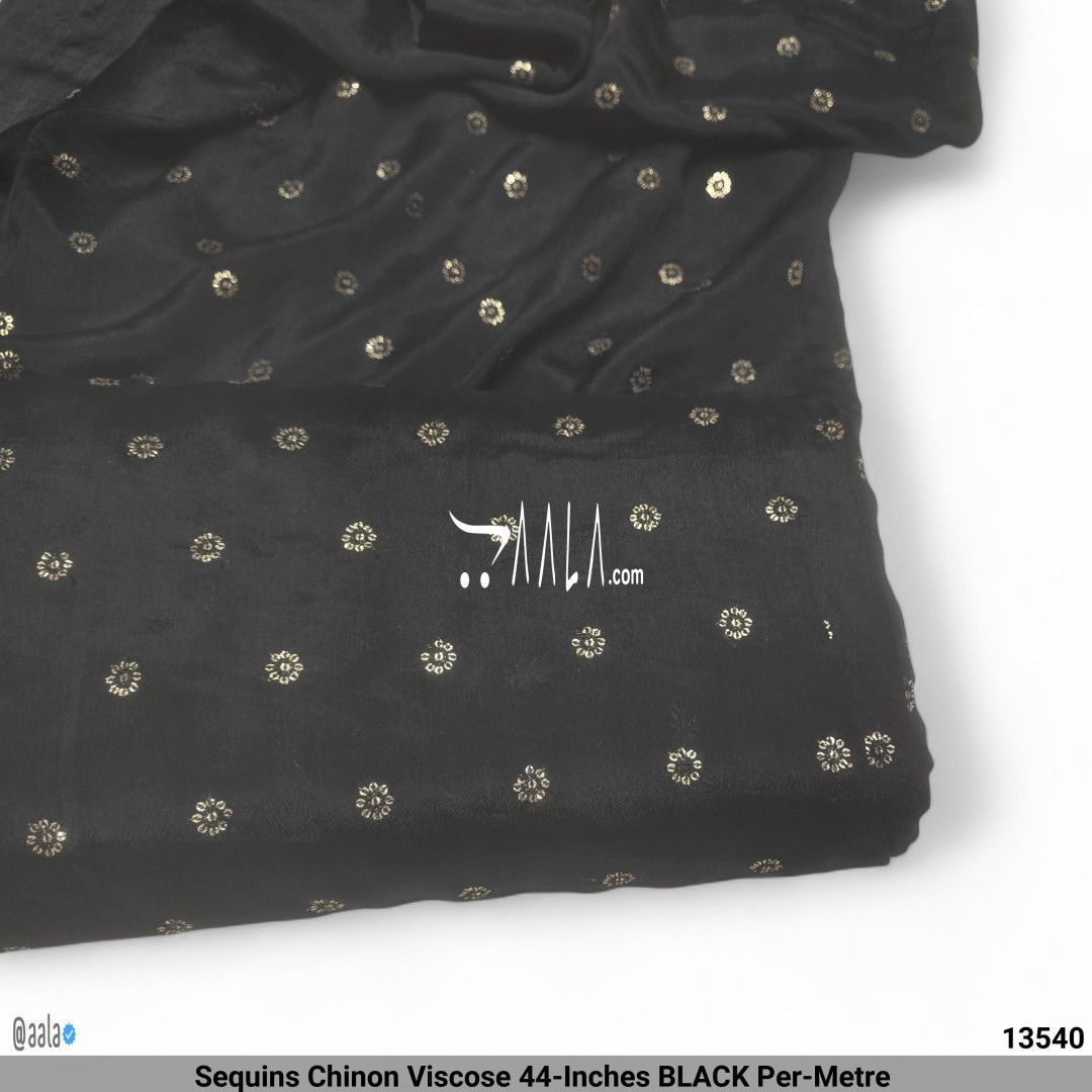 Sequins Chinon Viscose 44-Inches BLACK Per-Metre #13540
