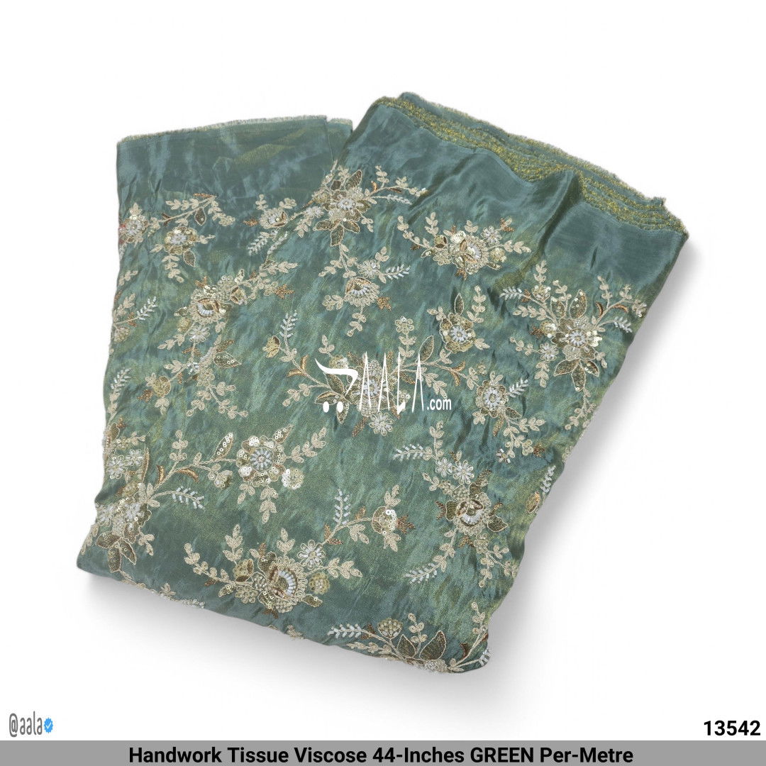 Handwork Tissue Viscose 44-Inches GREEN Per-Metre #13542