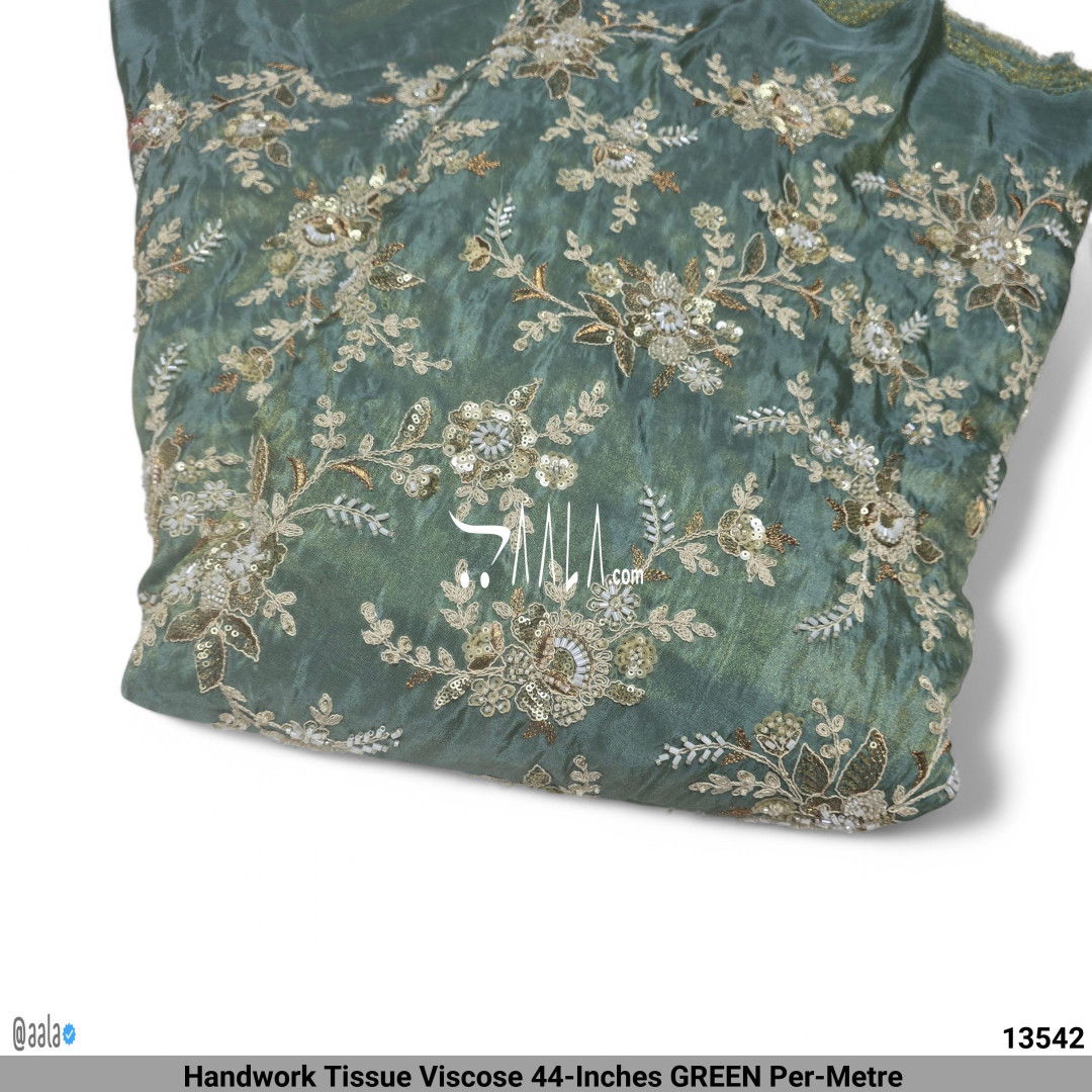 Handwork Tissue Viscose 44-Inches GREEN Per-Metre #13542