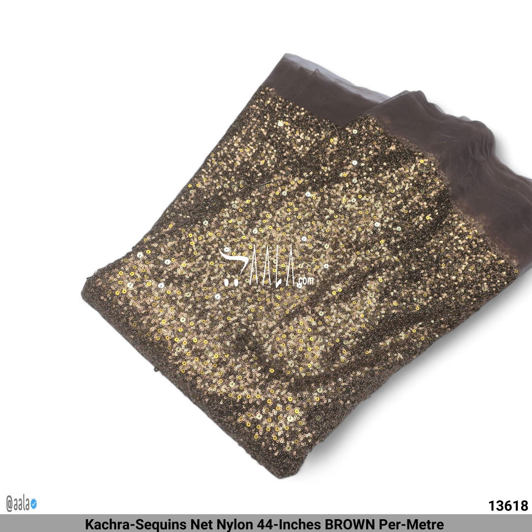 Kachra-Sequins Net Nylon 44-Inches BROWN Per-Metre 
