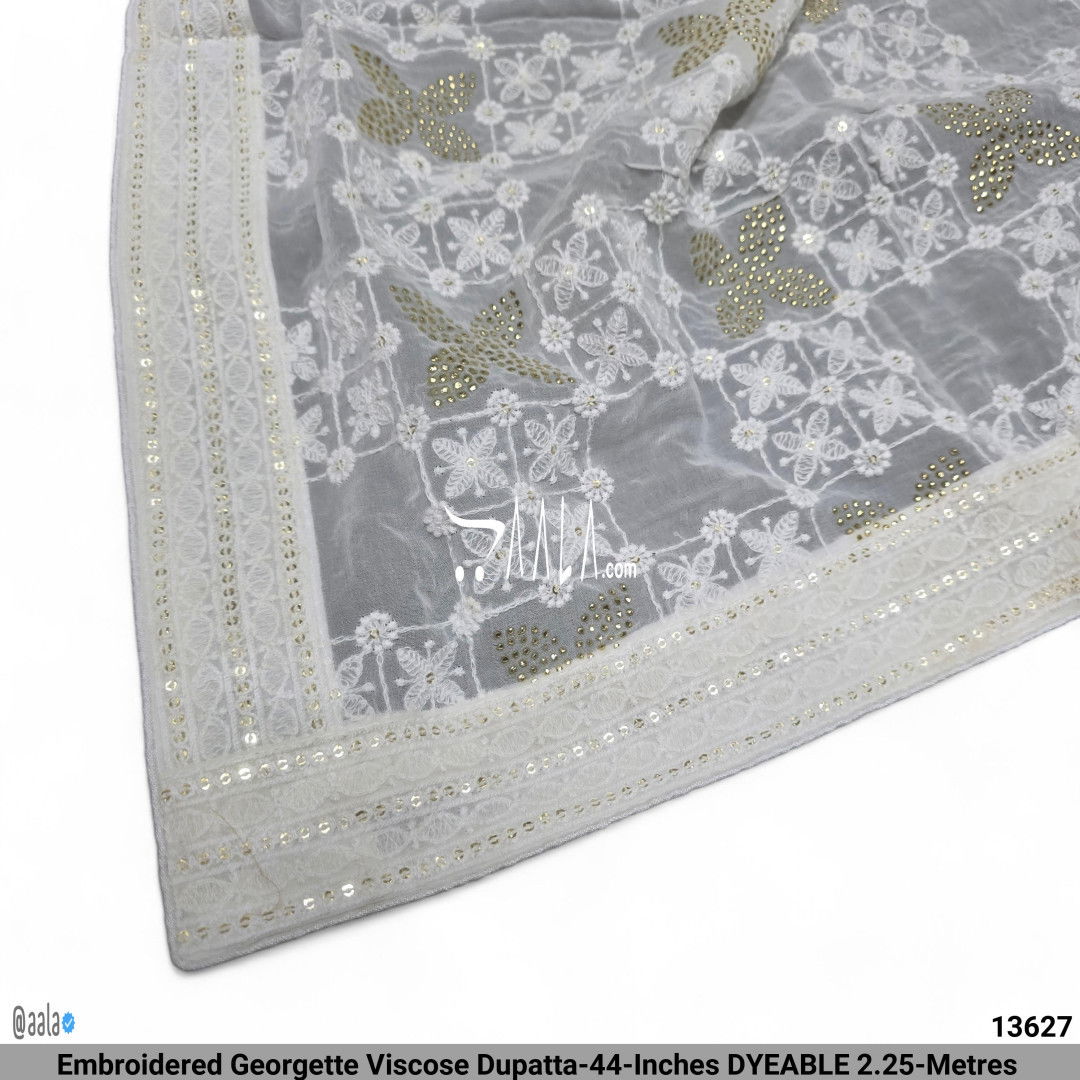Embroidered Georgette Viscose Dupatta-44-Inches DYEABLE 2.25-Metres #13627