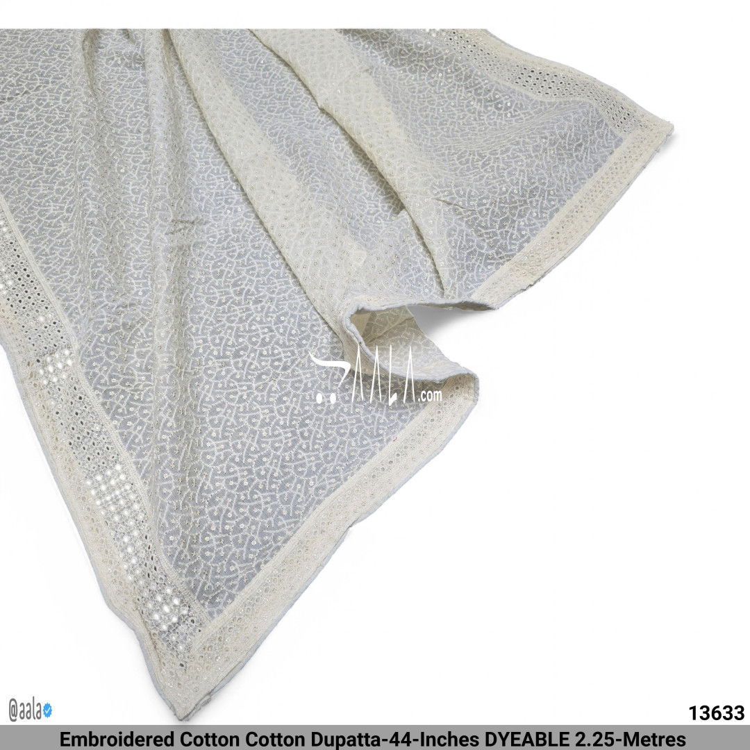 Embroidered Cotton Cotton Dupatta-44-Inches DYEABLE 2.25-Metres #13633