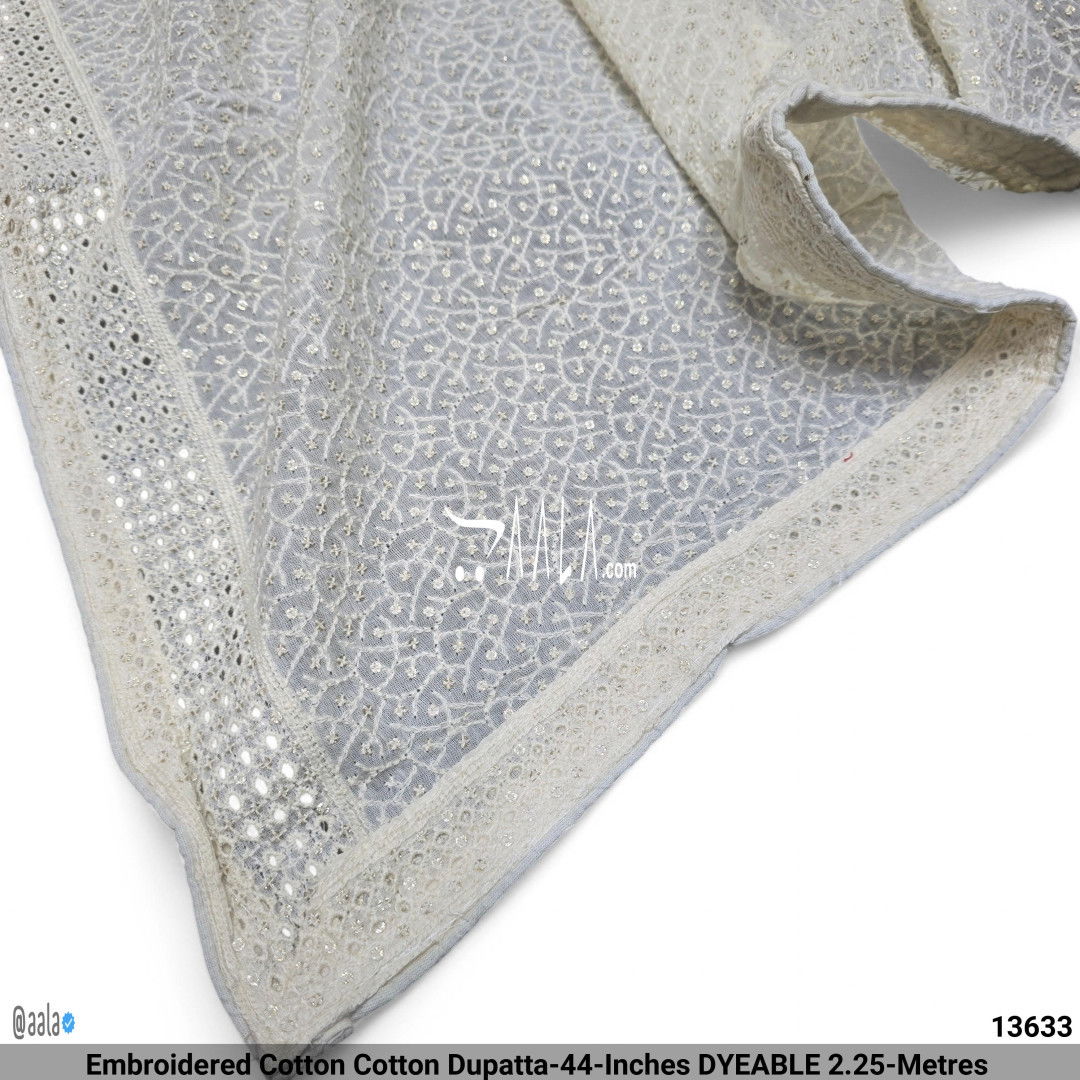 Embroidered Cotton Cotton Dupatta-44-Inches DYEABLE 2.25-Metres #13633