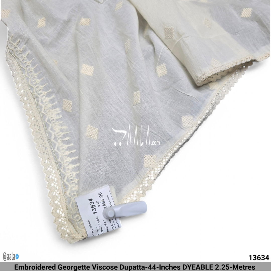 Embroidered Georgette Viscose Dupatta-44-Inches DYEABLE 2.25-Metres #13634