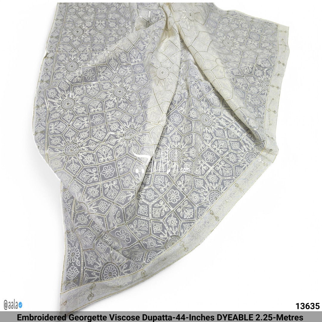 Embroidered Georgette Viscose Dupatta-44-Inches DYEABLE 2.25-Metres #13635