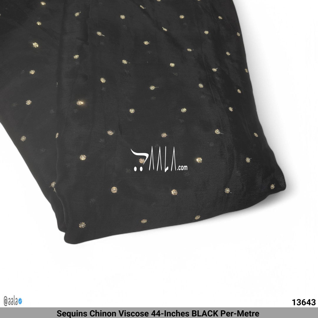 Sequins Chinon Viscose 44-Inches BLACK Per-Metre #13643
